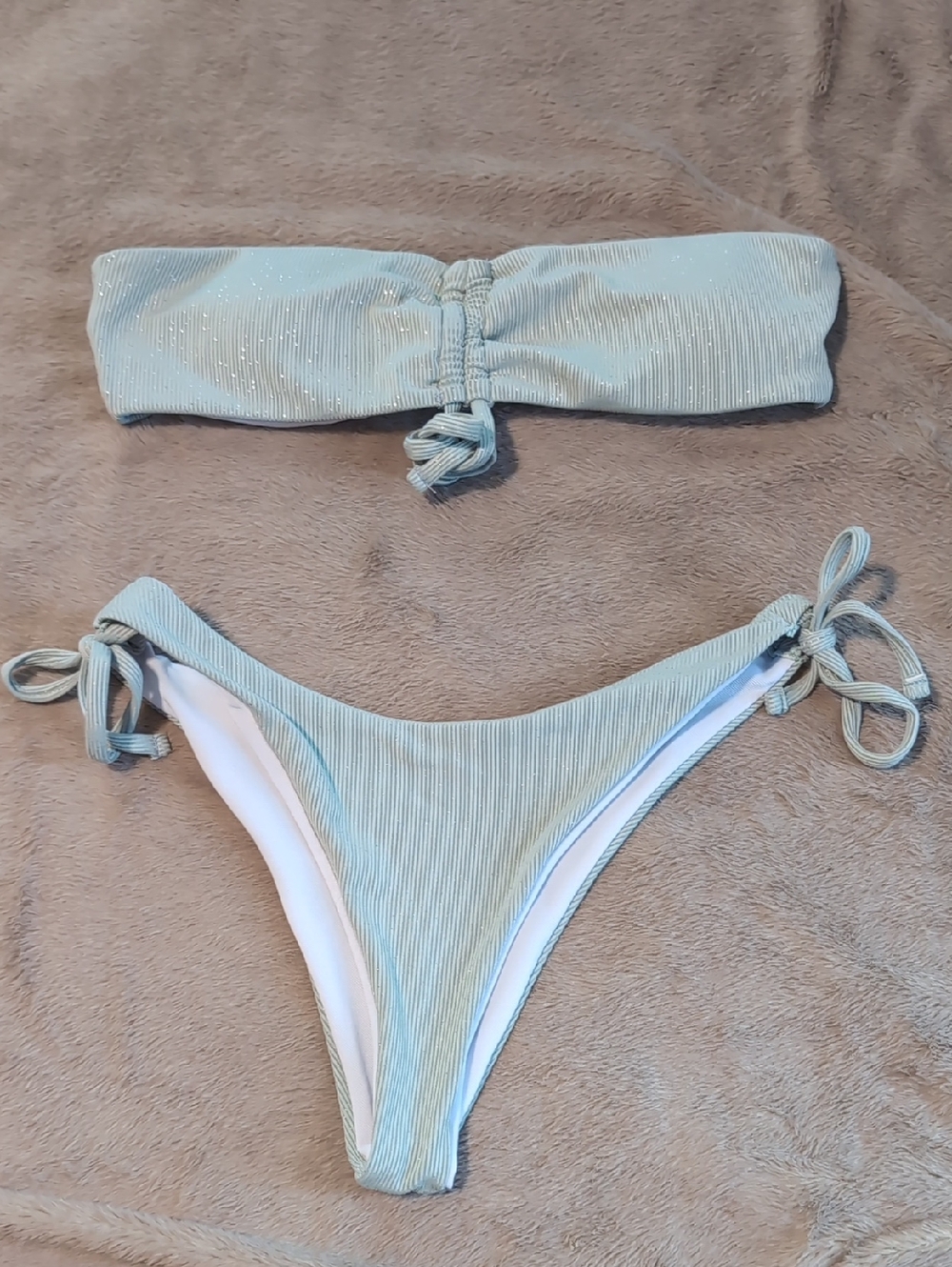 Grey + Silver Sparkle Bandeau High Waist Brazilian Bikini